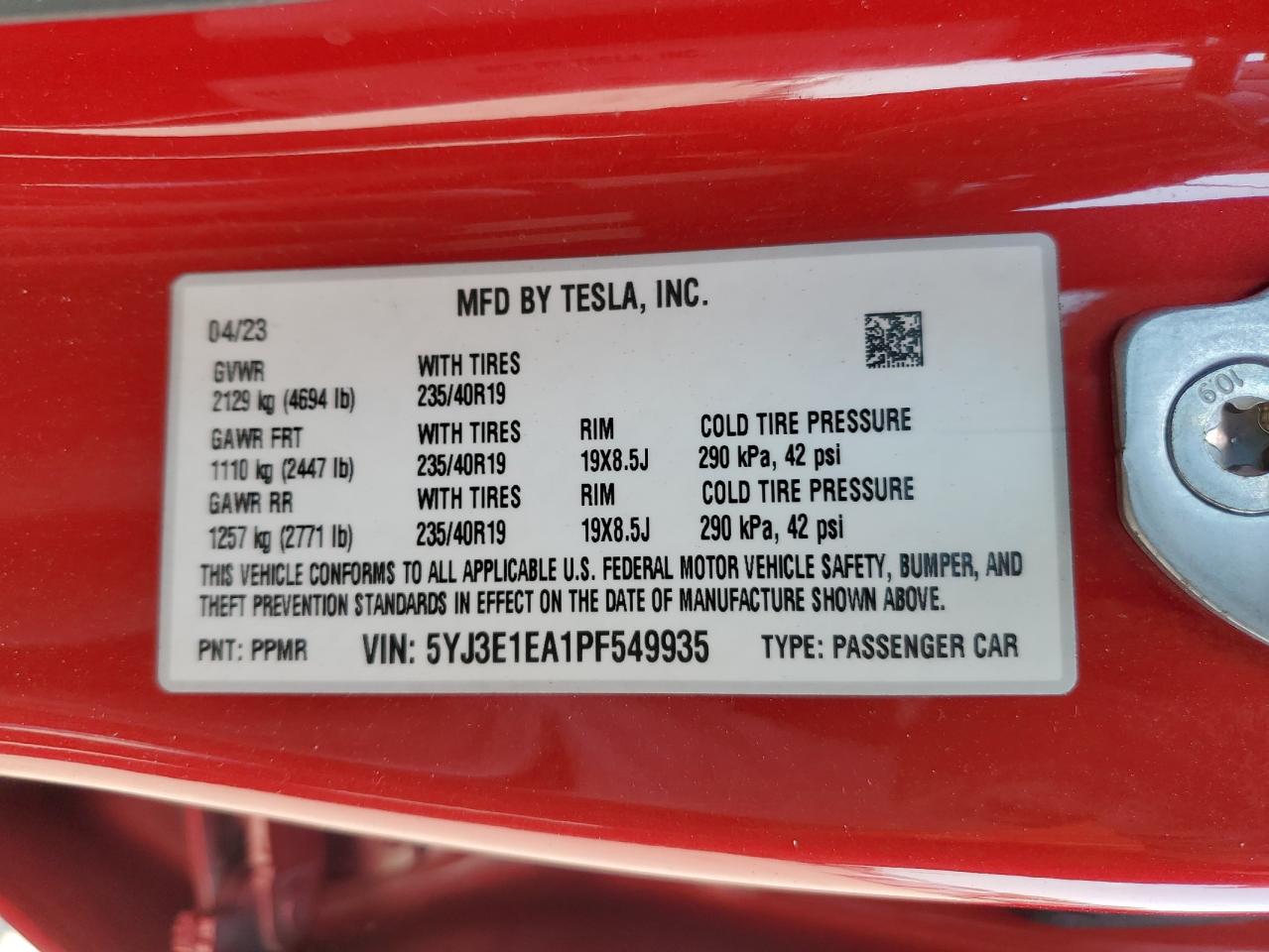 5YJ3E1EA1PF549935 2023 Tesla Model 3