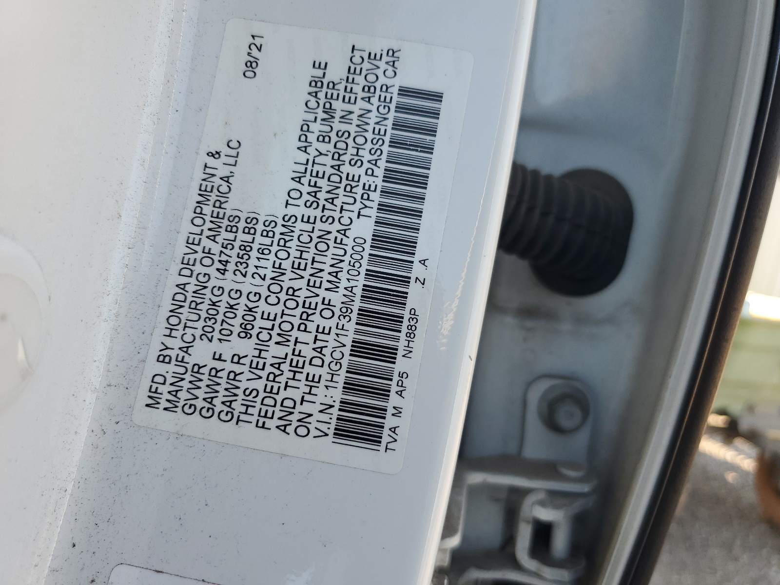 1HGCV1F39MA105000 2021 Honda Accord Sport