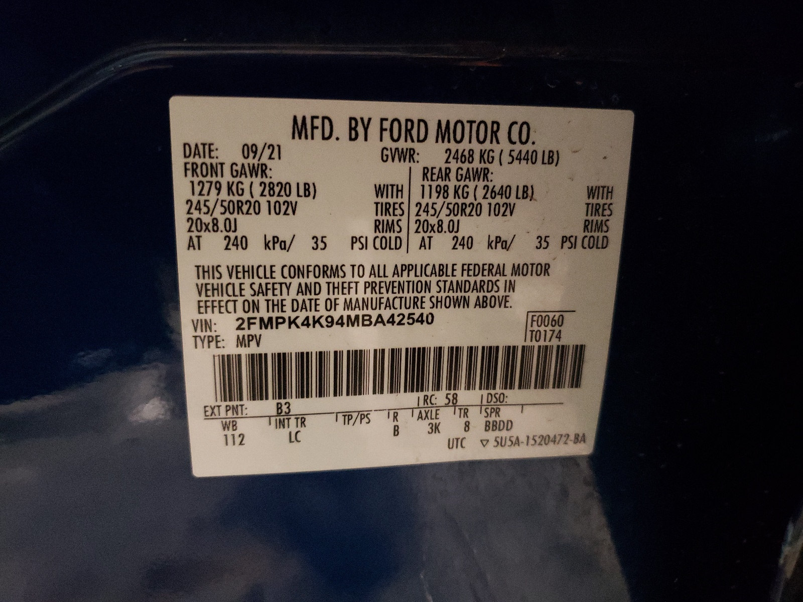 2FMPK4K94MBA42540 2021 Ford Edge Titanium