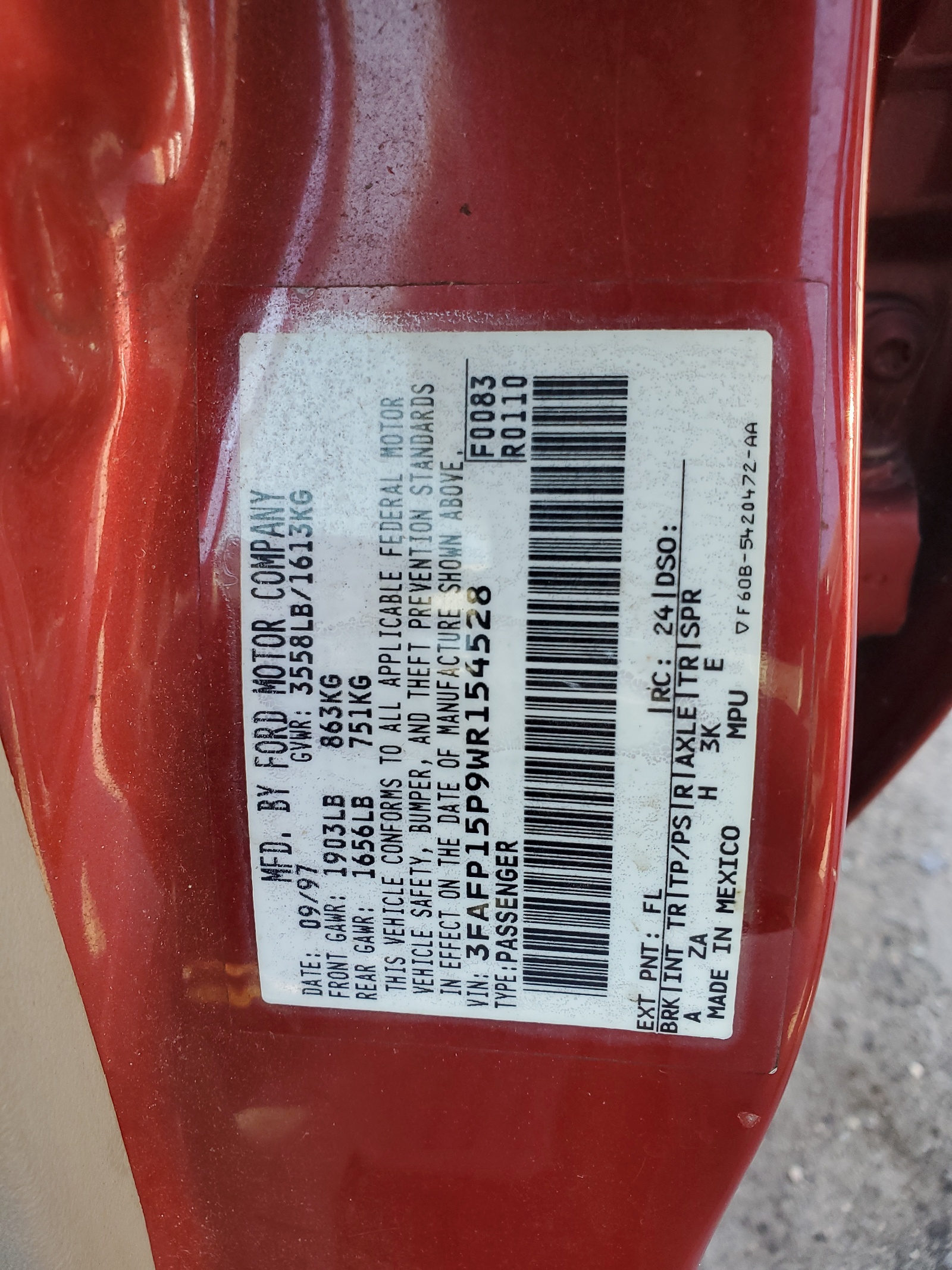 3FAFP15P9WR154528 1998 Ford Escort Se