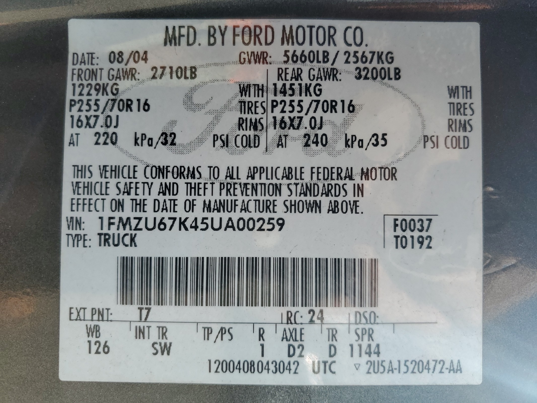 1FMZU67K45UA00259 2005 Ford Explorer Sport Trac