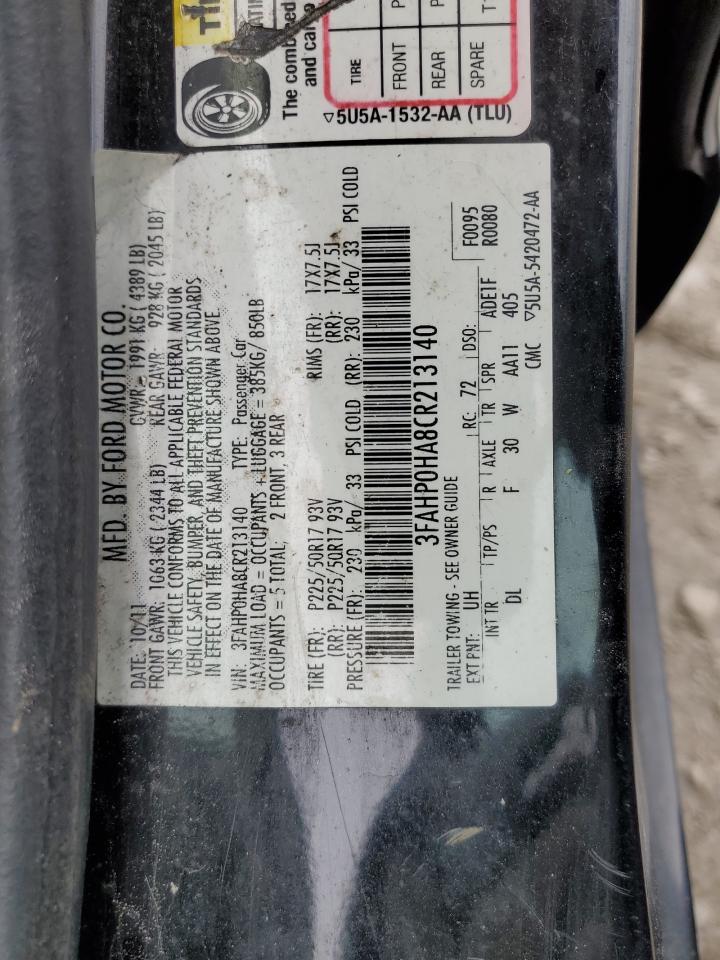 2012 Ford Fusion Se VIN: 3FAHP0HA8CR213140 Lot: 66761114