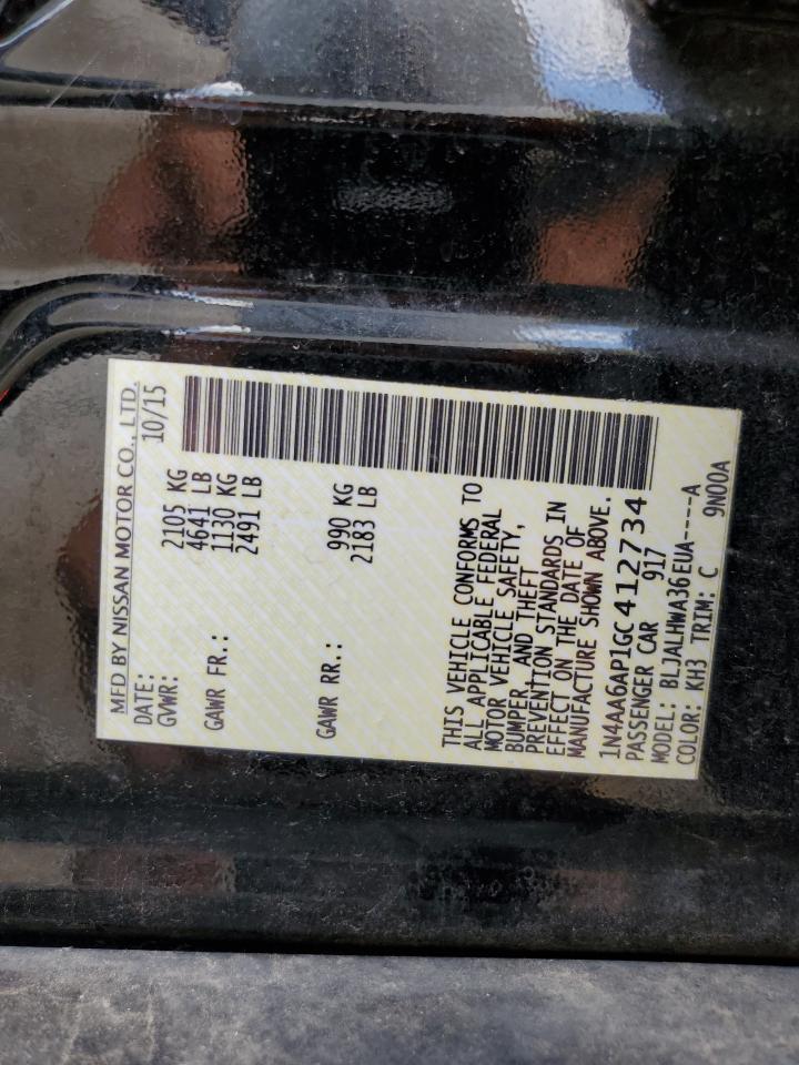 2016 Nissan Maxima 3.5S VIN: 1N4AA6AP1GC412734 Lot: 65270634