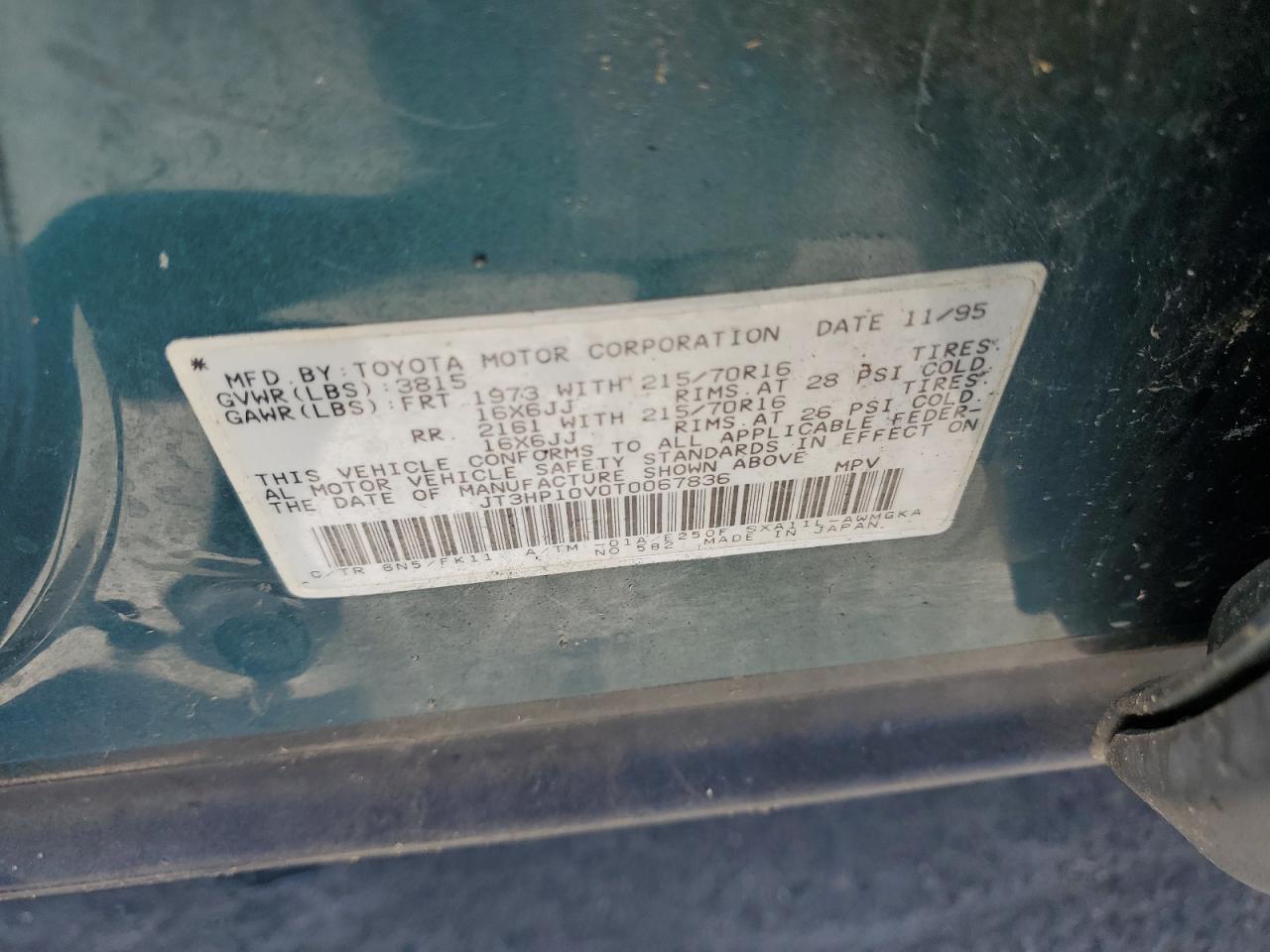 1996 Toyota Rav4 VIN: JT3HP10V0T0067836 Lot: 69814644