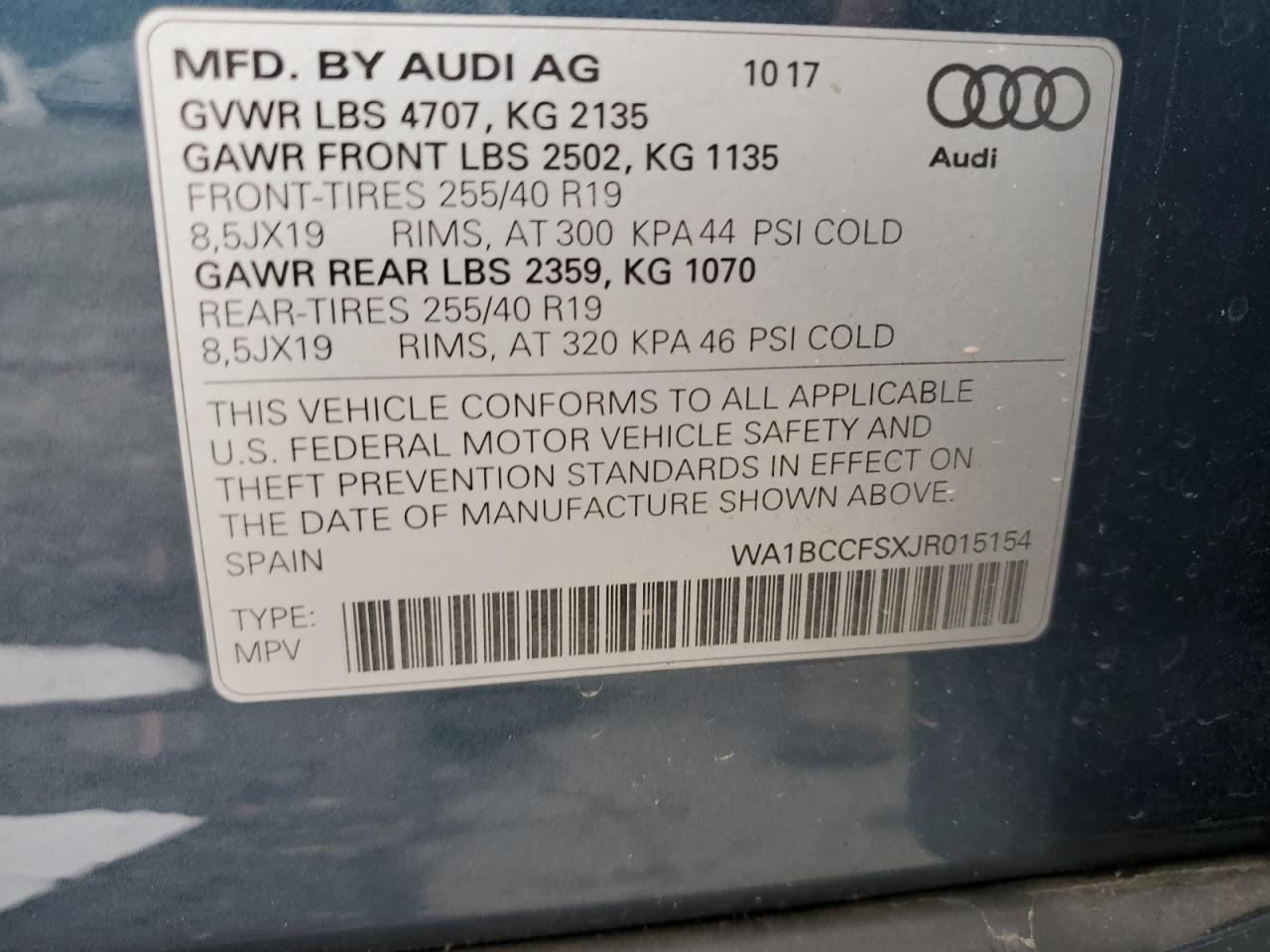 WA1BCCFSXJR015154 2018 Audi Q3 Premium