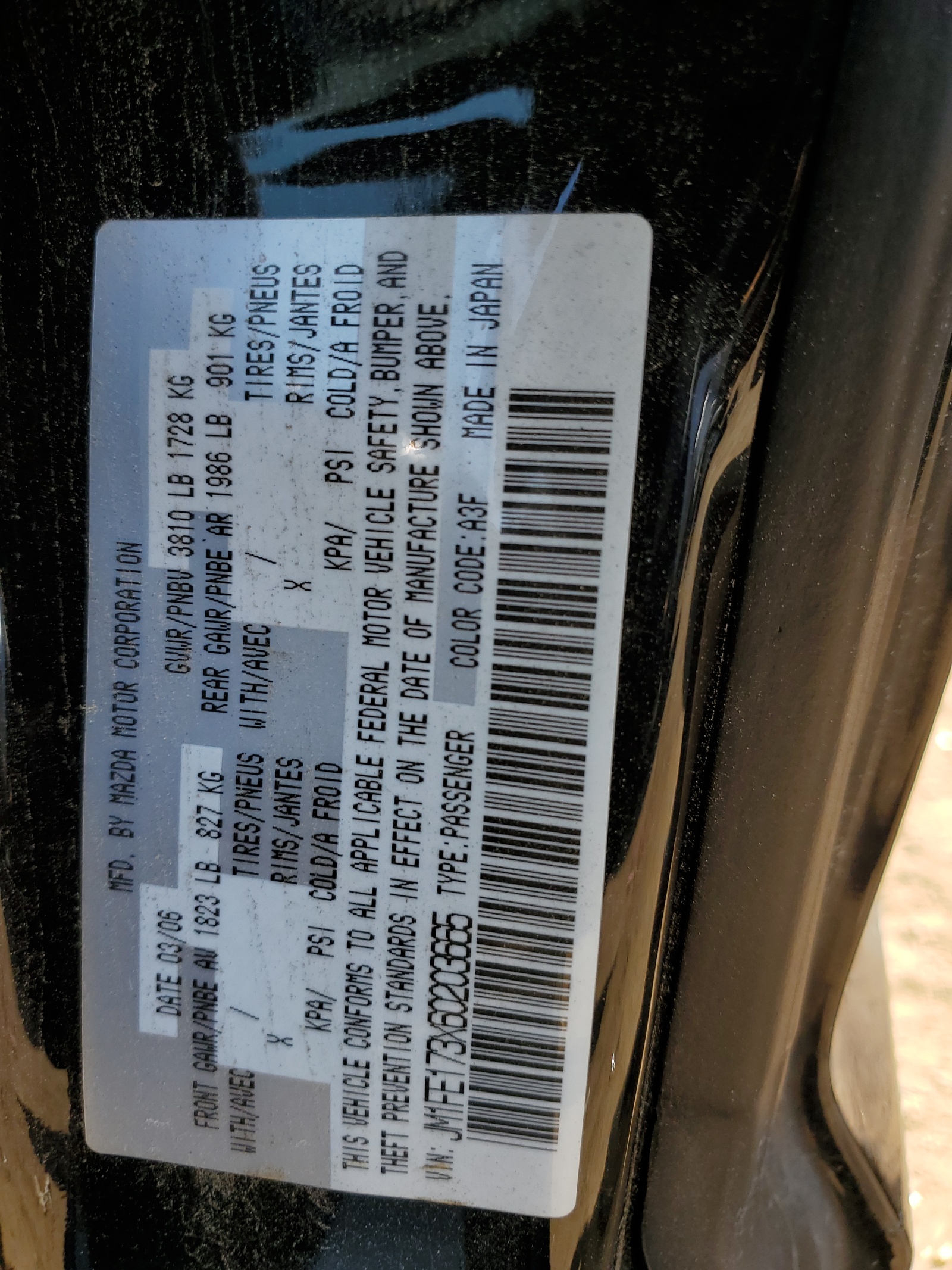 JM1FE173X60203665 2006 Mazda Rx8