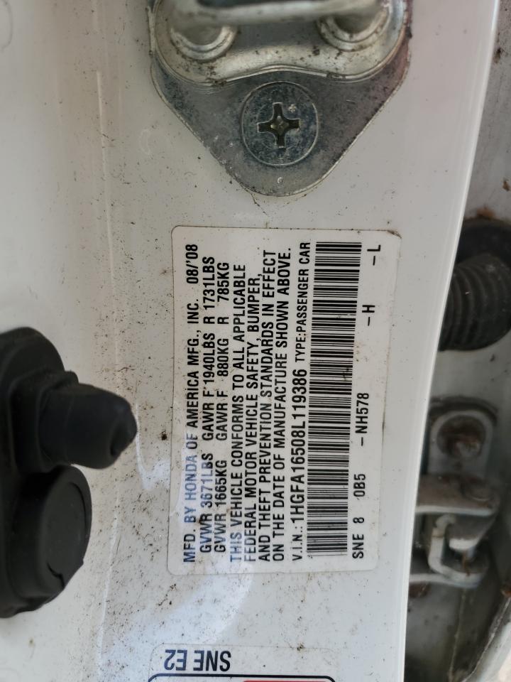 2008 Honda Civic Lx VIN: 1HGFA16508L119386 Lot: 67043884