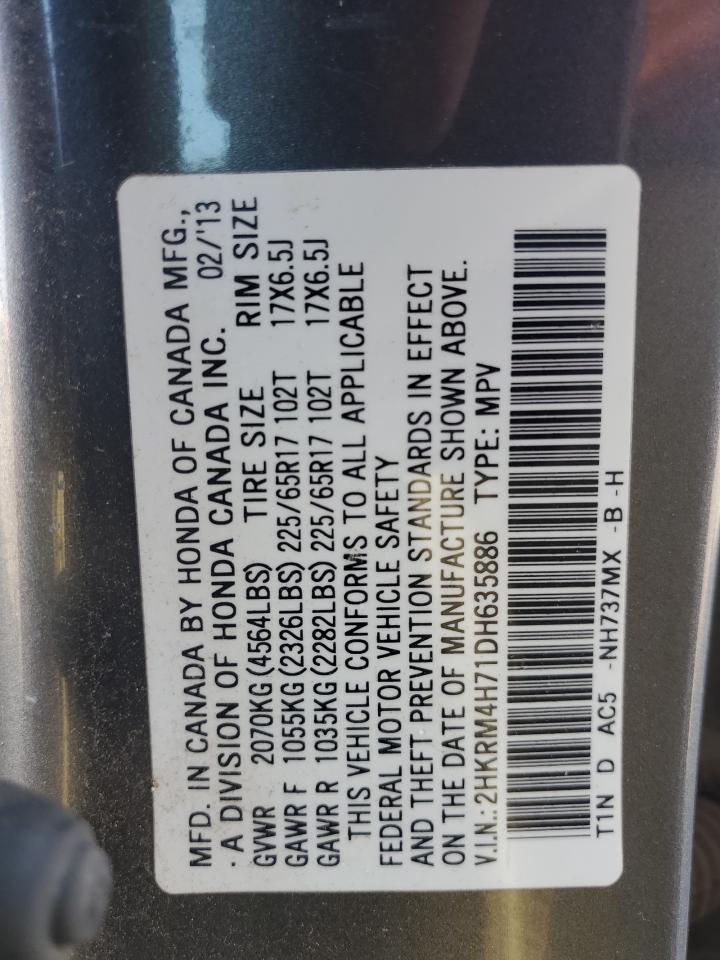 2013 Honda Cr-V Exl VIN: 2HKRM4H71DH635886 Lot: 66839144