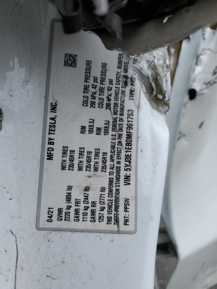 5YJ3E1EB0MF961753 2021 Tesla Model 3