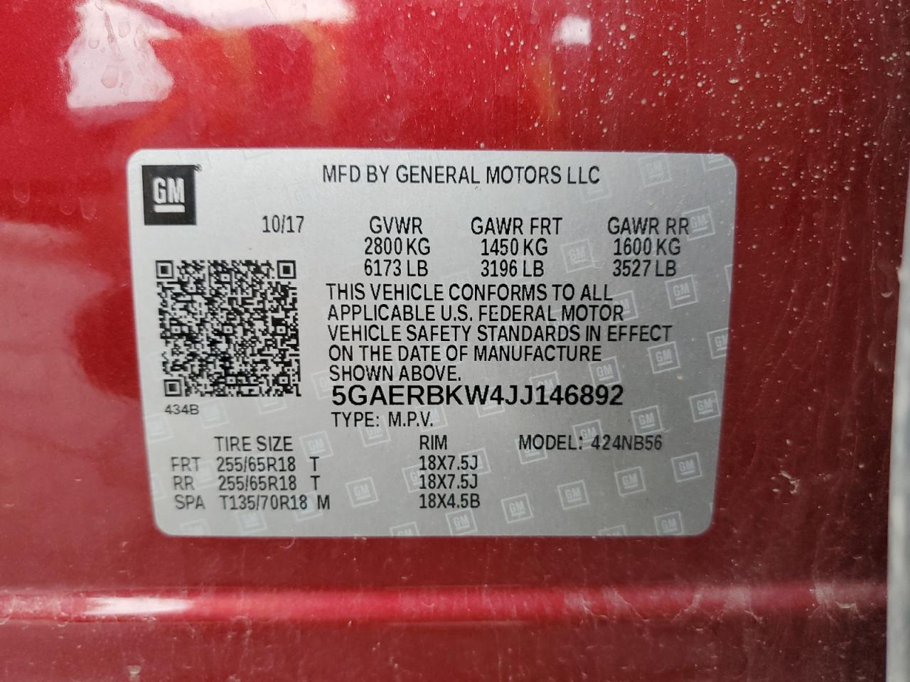 5GAERBKW4JJ146892 2018 Buick Enclave Essence