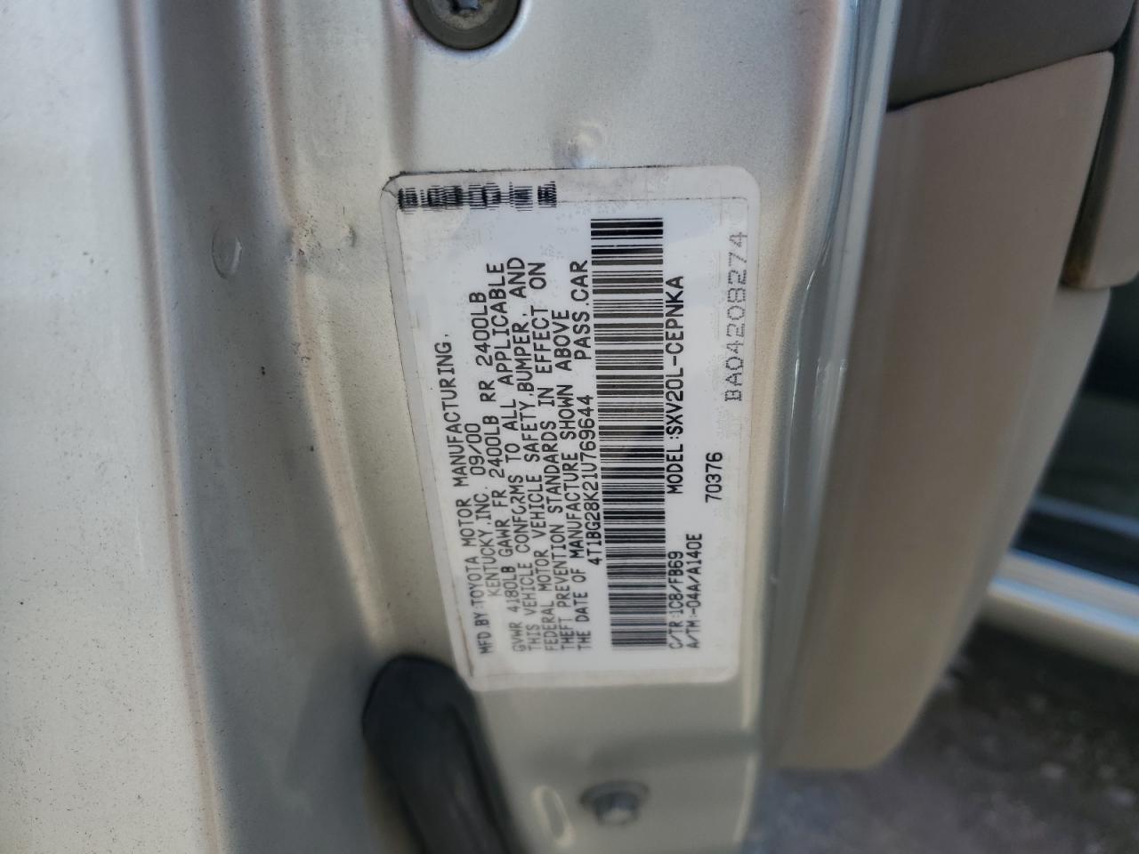 4T1BG28K21U769644 2001 Toyota Camry Ce