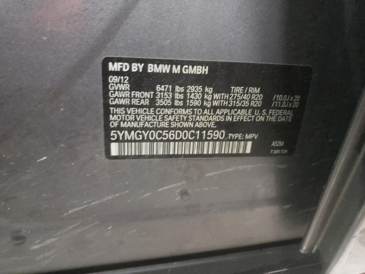 2013 BMW X5 M VIN: 5YMGY0C56D0C11590 Lot: 66168124