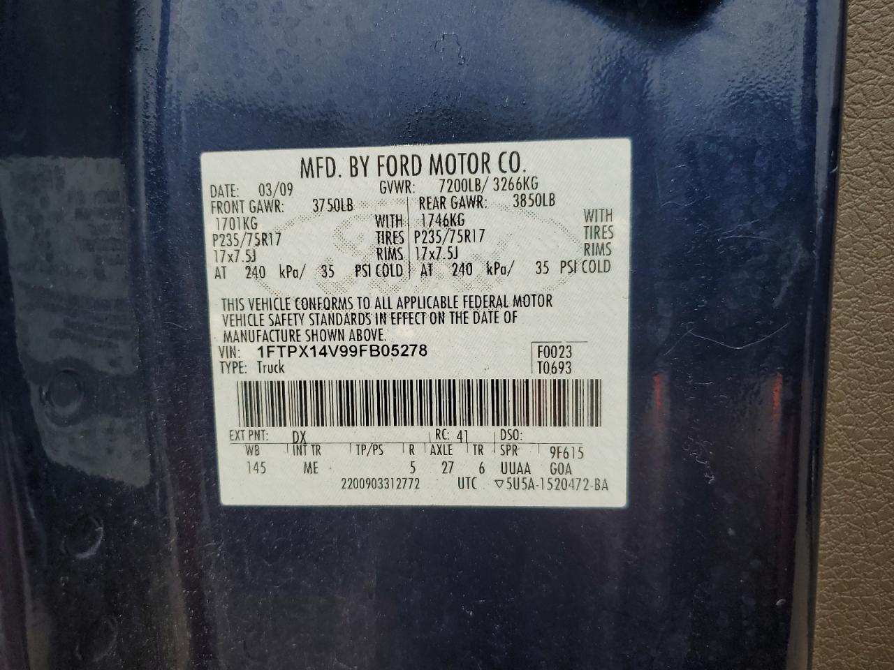 1FTPX14V99FB05278 2009 Ford F150 Super Cab