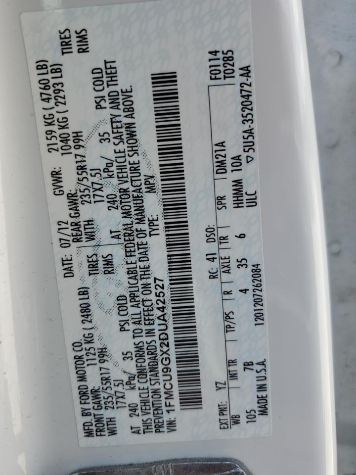 2013 Ford Escape Se VIN: 1FMCU9GX2DUA42527 Lot: 65750274