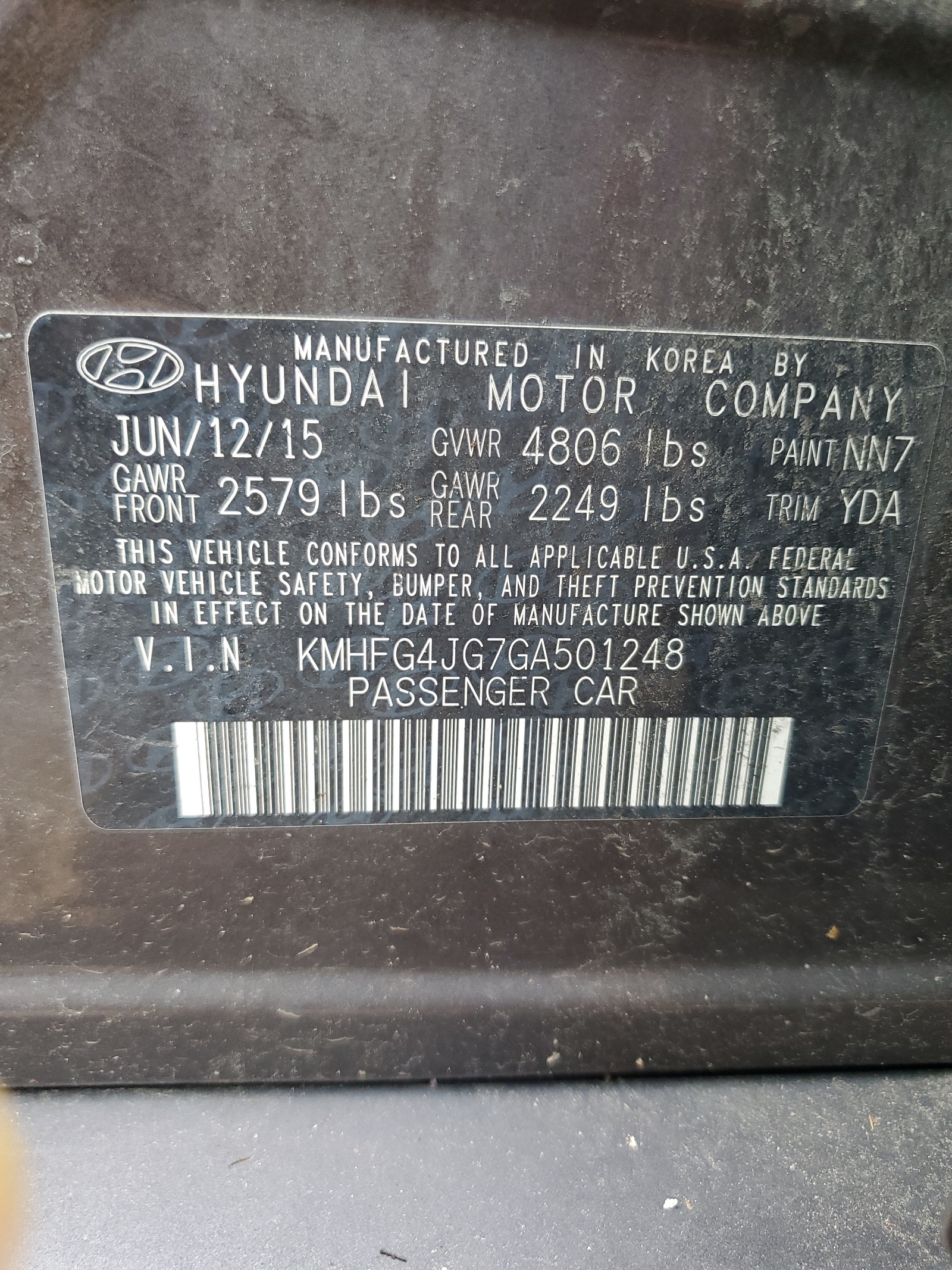 KMHFG4JG7GA501248 2016 Hyundai Azera