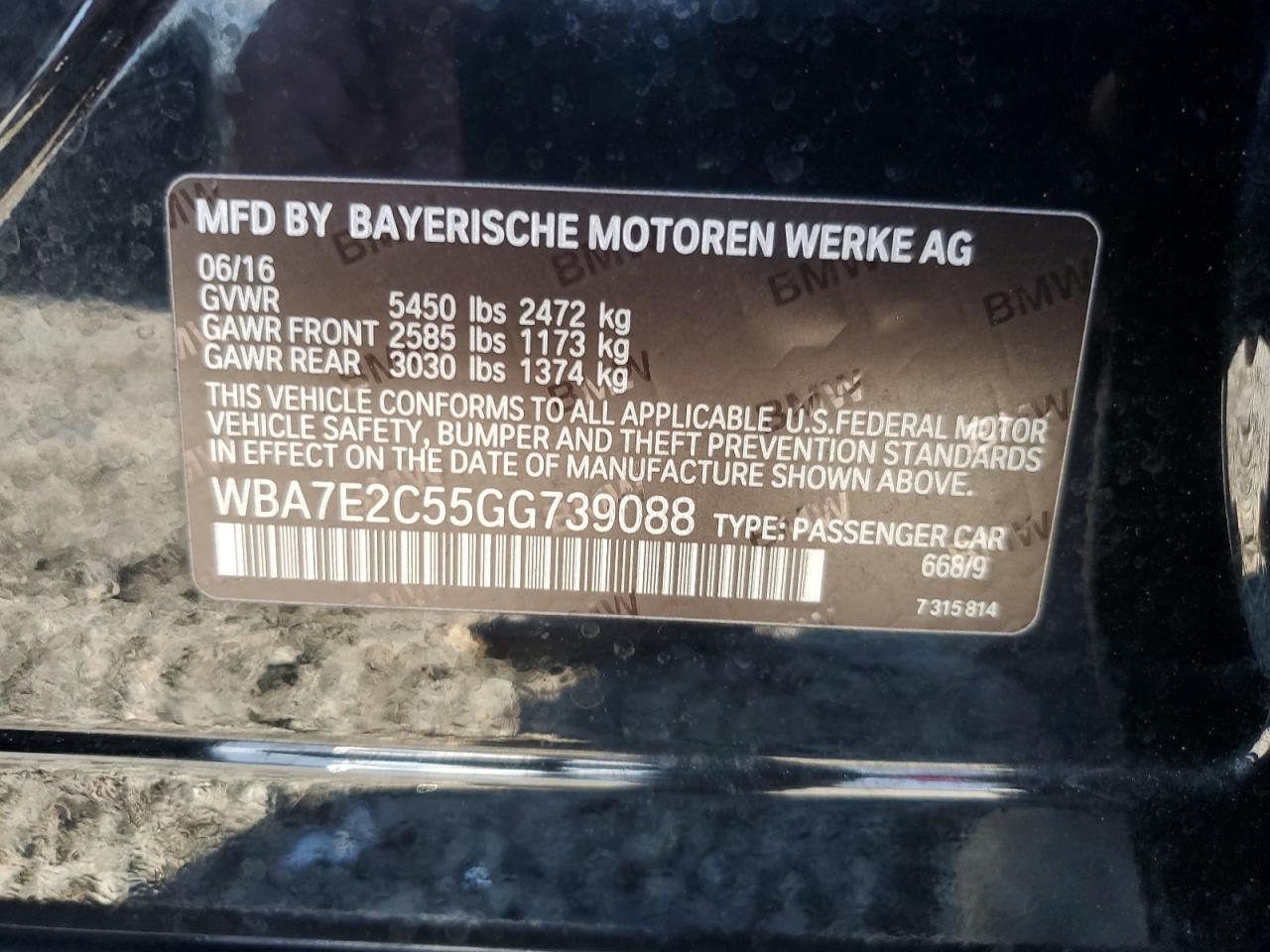 WBA7E2C55GG739088 2016 BMW 740 I