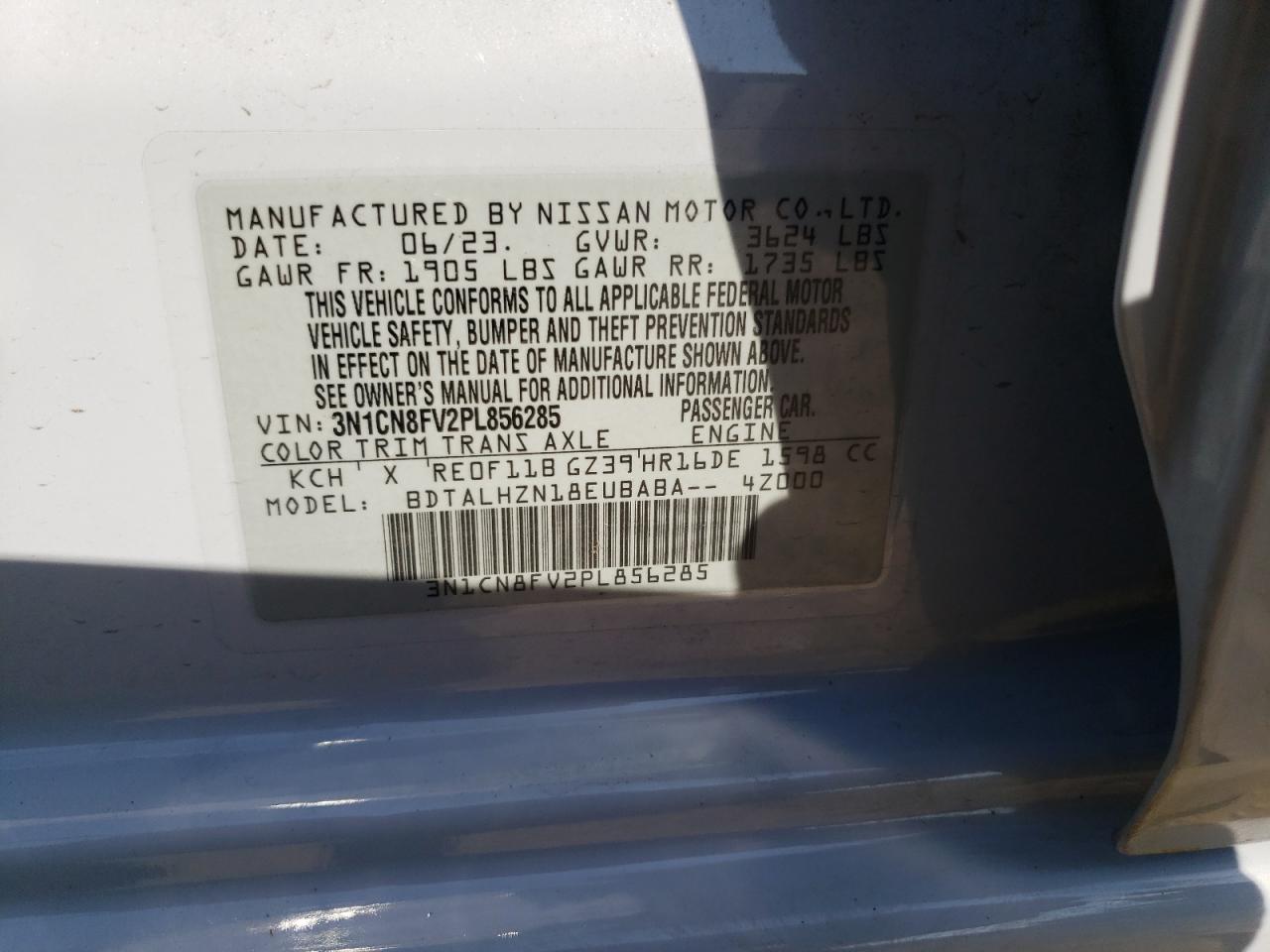 3N1CN8FV2PL856285 2023 Nissan Versa Sr