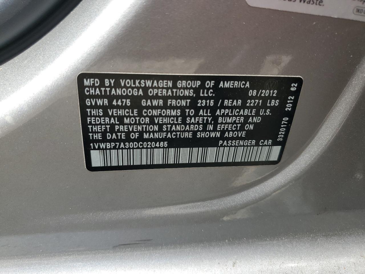 2013 Volkswagen Passat Se VIN: 1VWBP7A30DC020465 Lot: 65747344