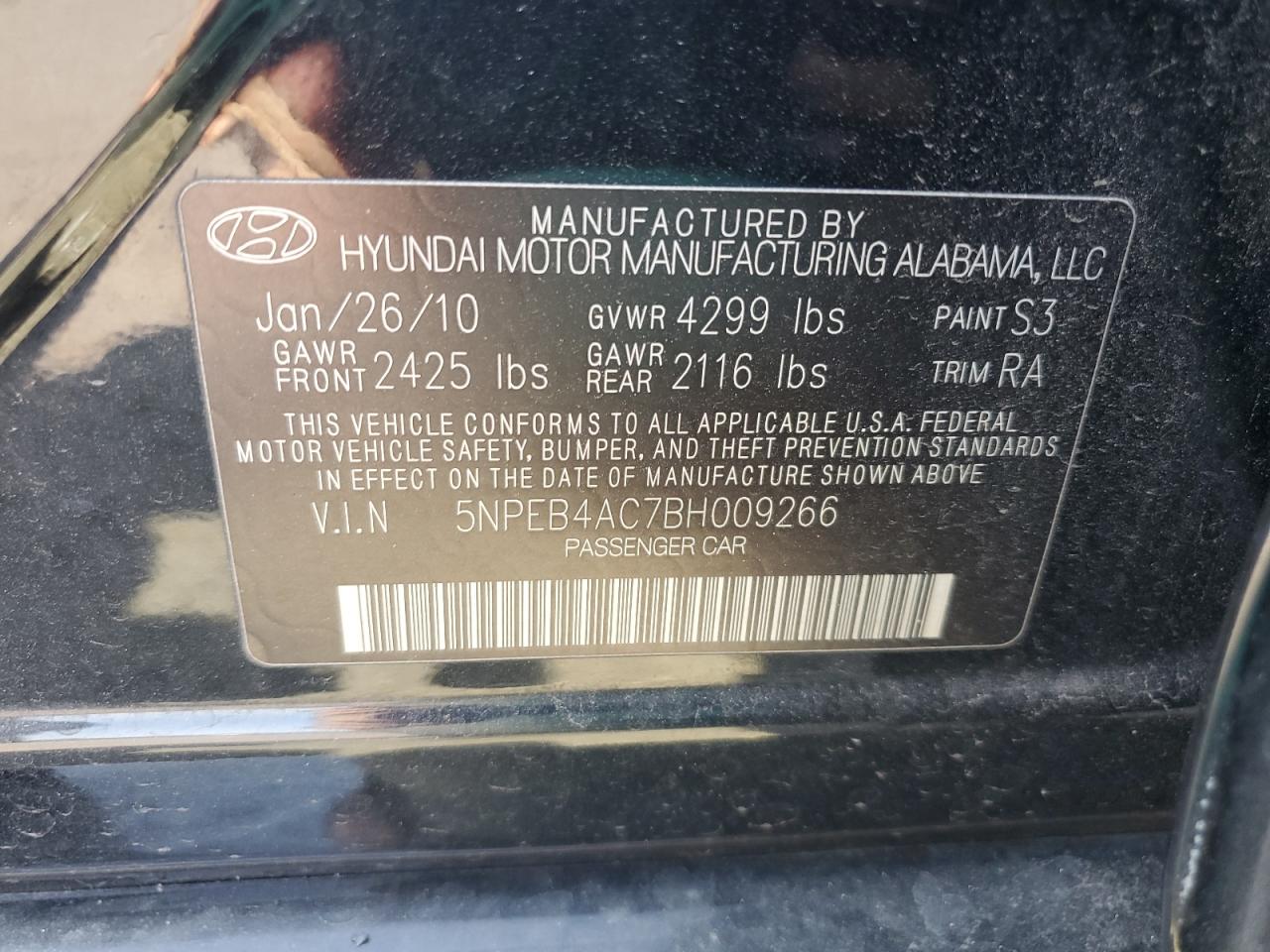 2011 Hyundai Sonata Gls VIN: 5NPEB4AC7BH009266 Lot: 66009164