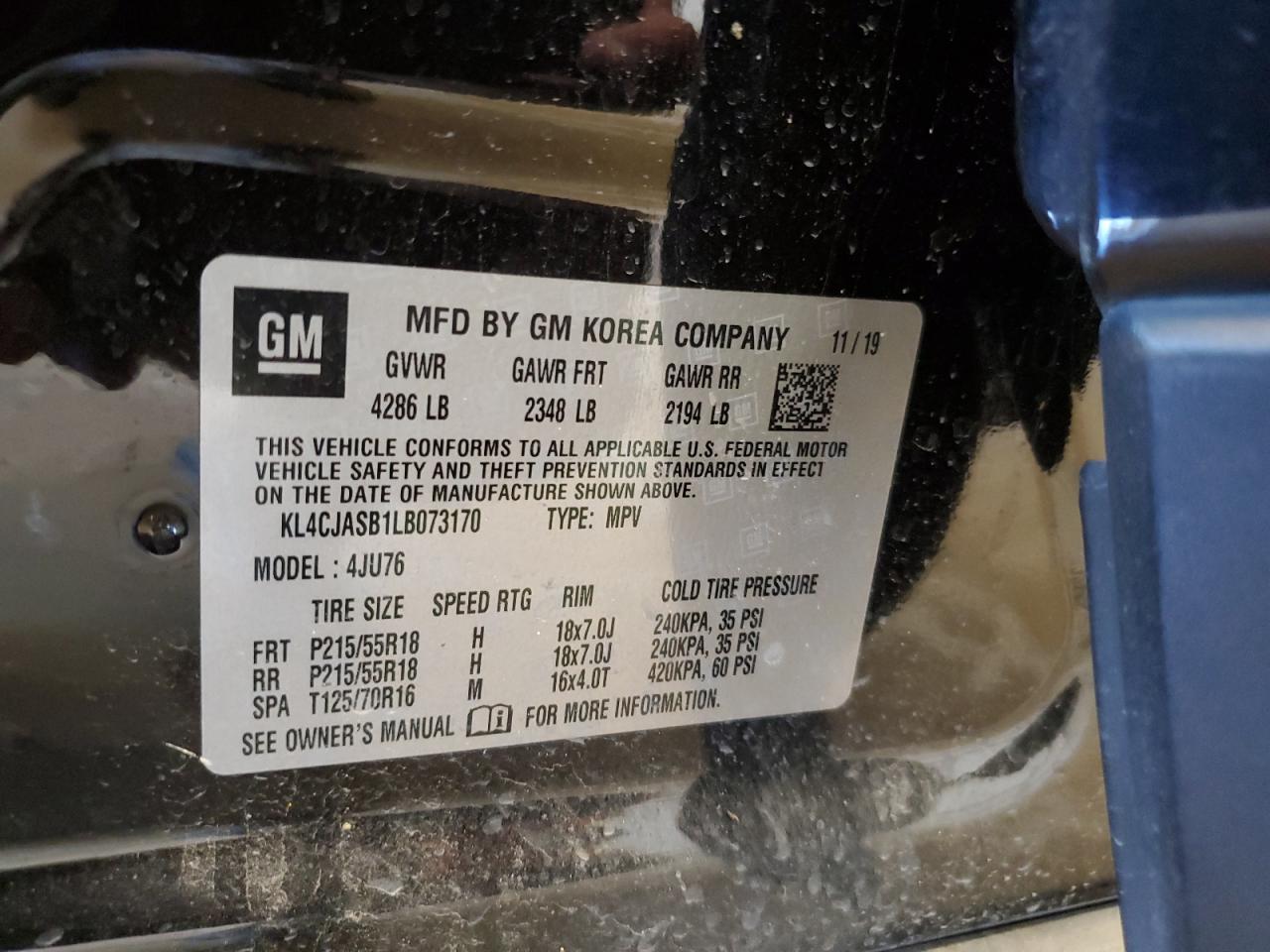 2020 Buick Encore Preferred VIN: KL4CJASB1LB073170 Lot: 68266434