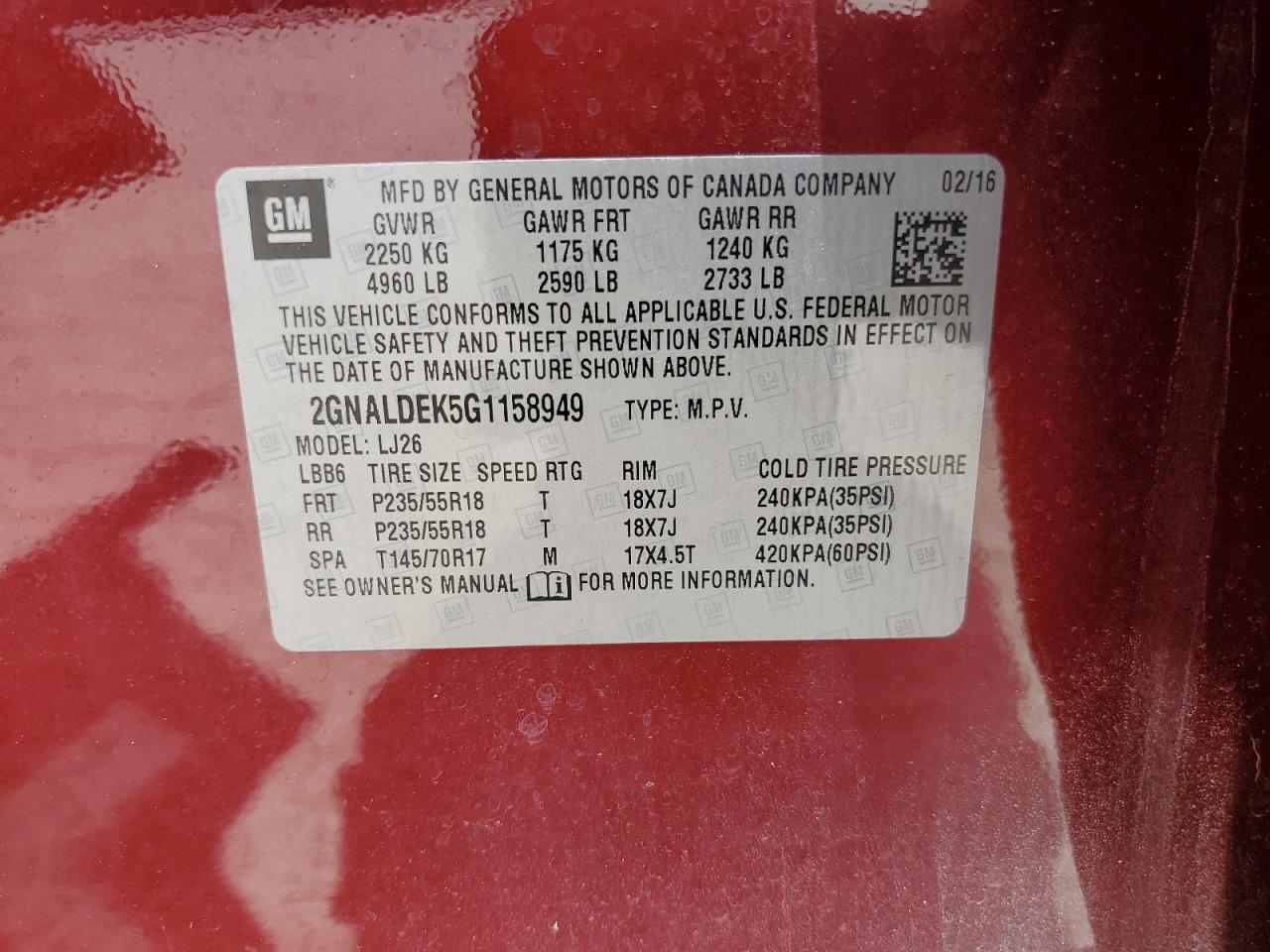 2GNALDEK5G1158949 2016 CHEVROLET EQUINOX - Image 14