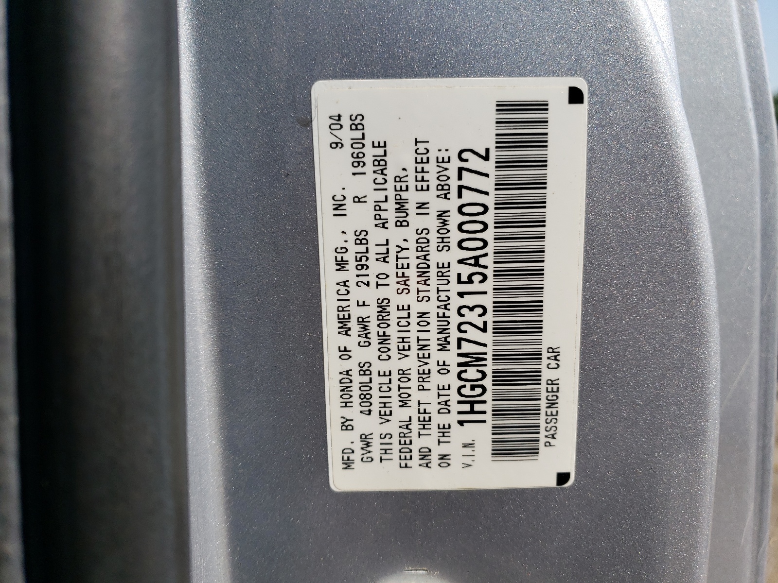 1HGCM72315A000772 2005 Honda Accord Lx