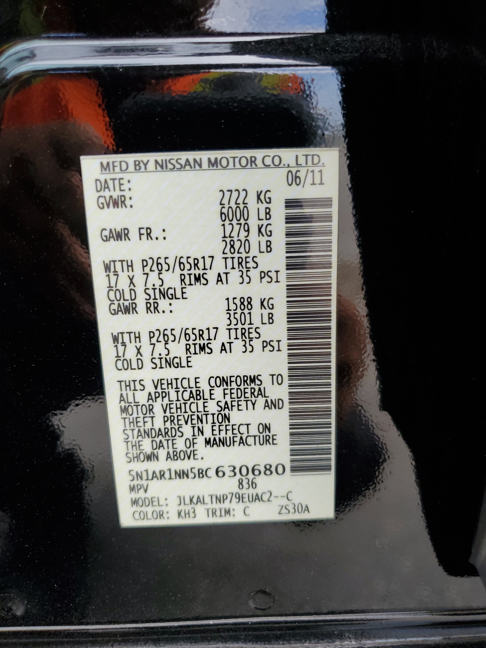 5N1AR1NN5BC630680 2011 Nissan Pathfinder S