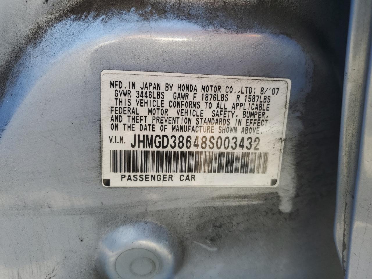 JHMGD38648S003432 2008 Honda Fit Sport