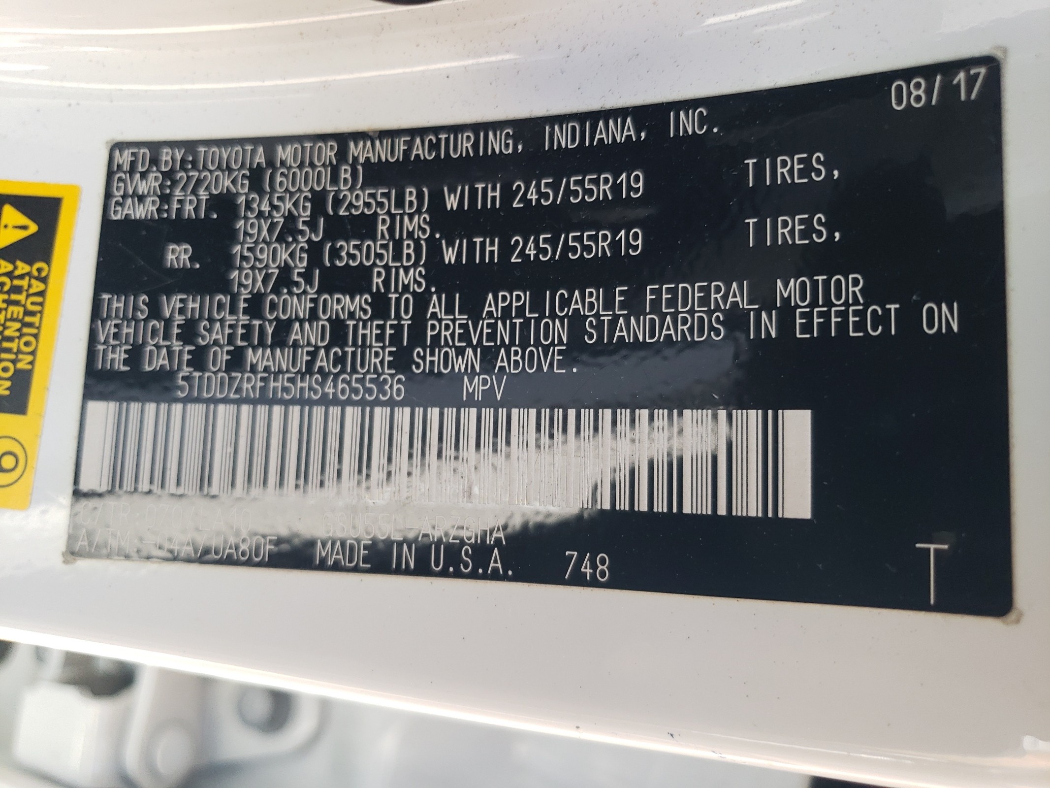 5TDDZRFH5HS465536 2017 Toyota Highlander Limited