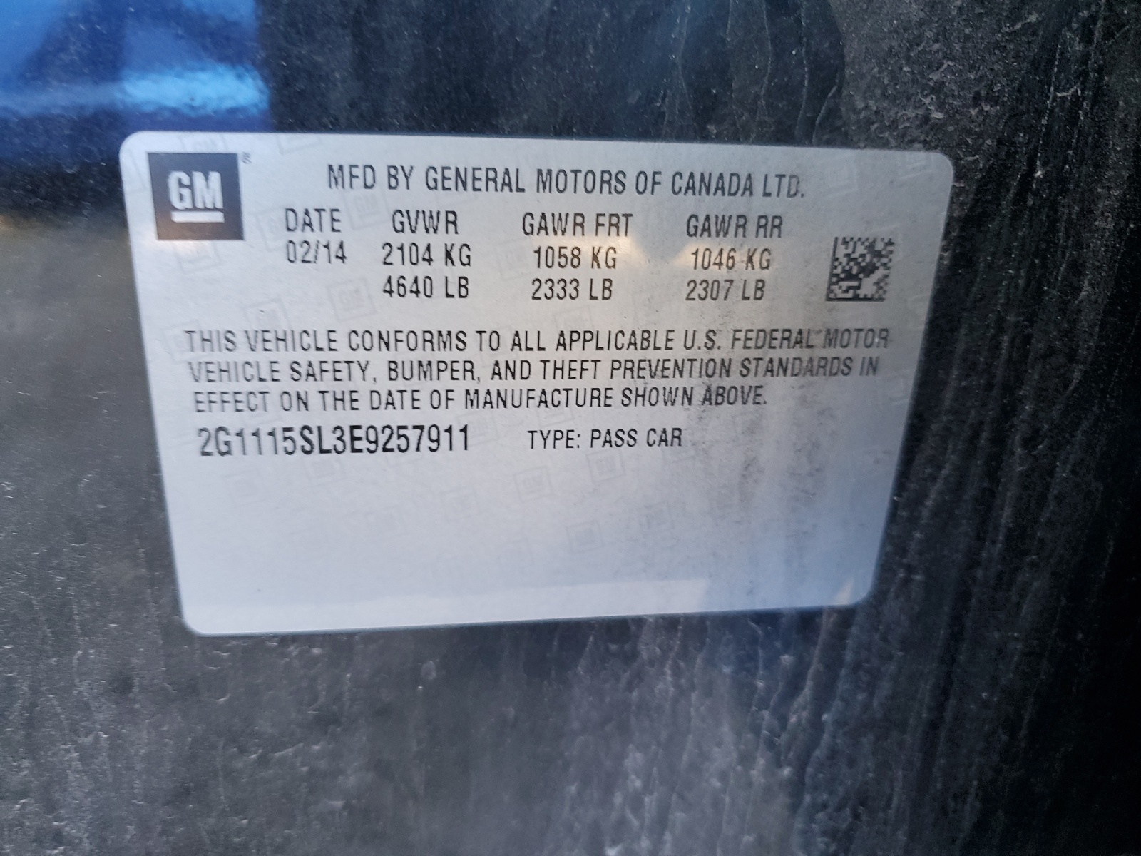 2G1115SL3E9257911 2014 Chevrolet Impala Lt