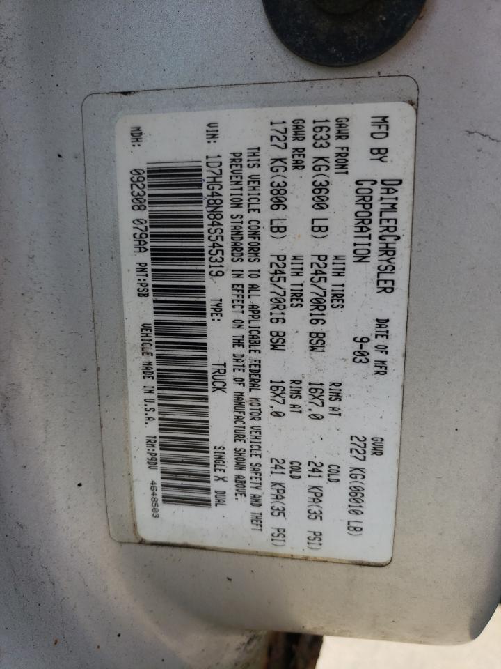 1D7HG48N84S545319 2004 Dodge Dakota Quad Slt