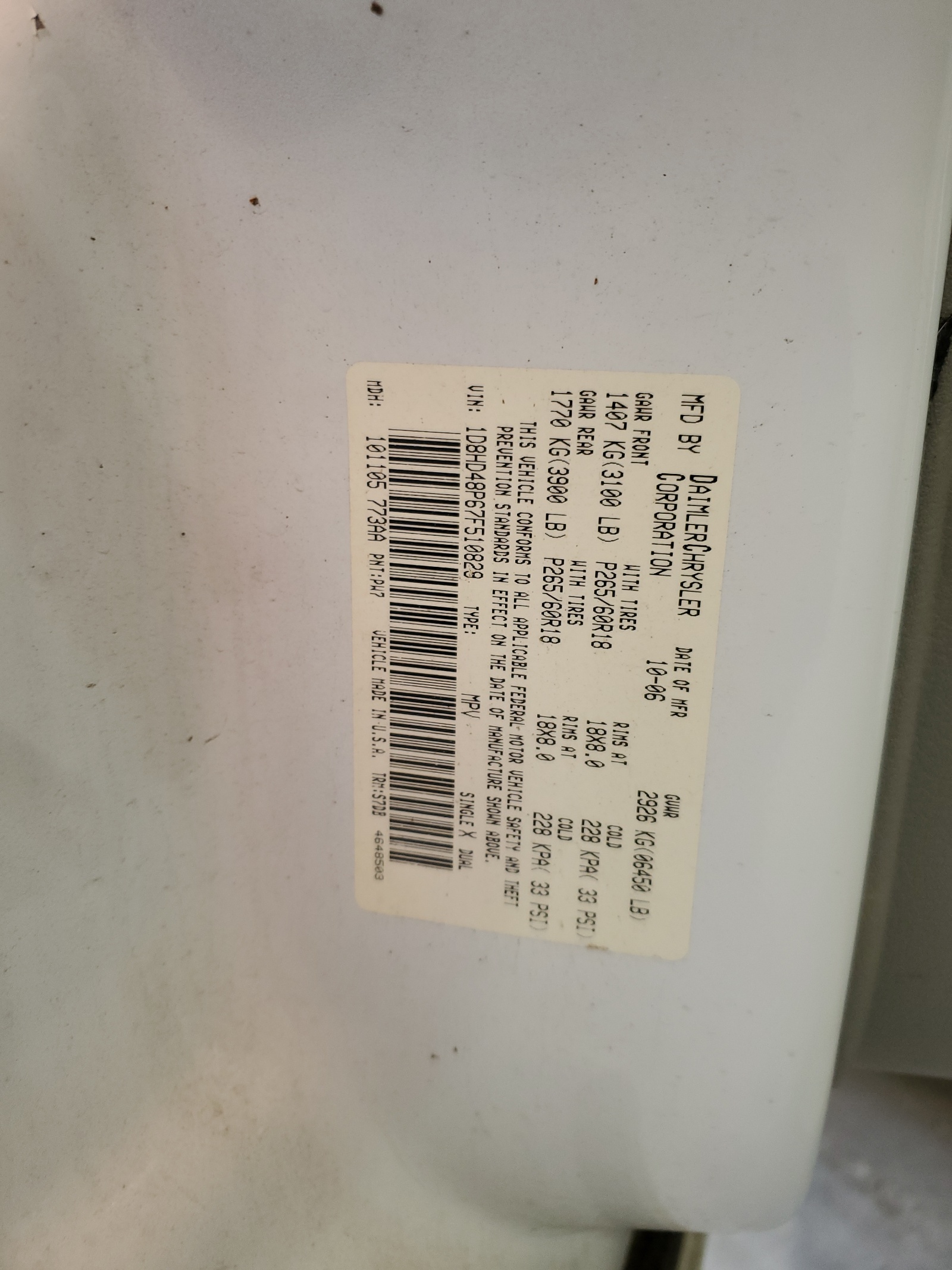 1D8HD48P67F510829 2007 Dodge Durango Slt