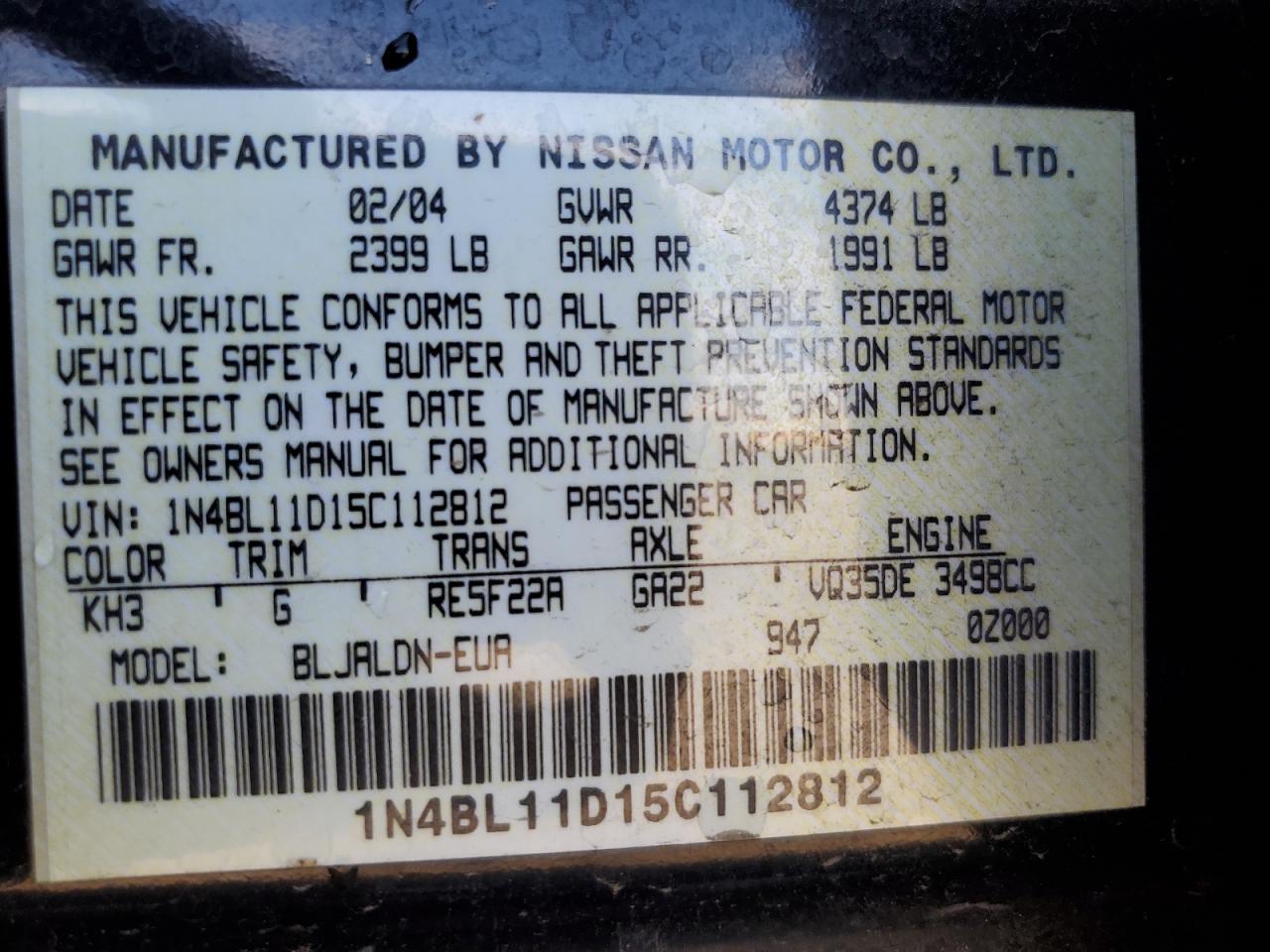 1N4BL11D15C112812 2005 Nissan Altima Se