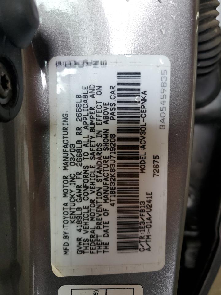 4T1BE32K83U719208 2003 Toyota Camry Le