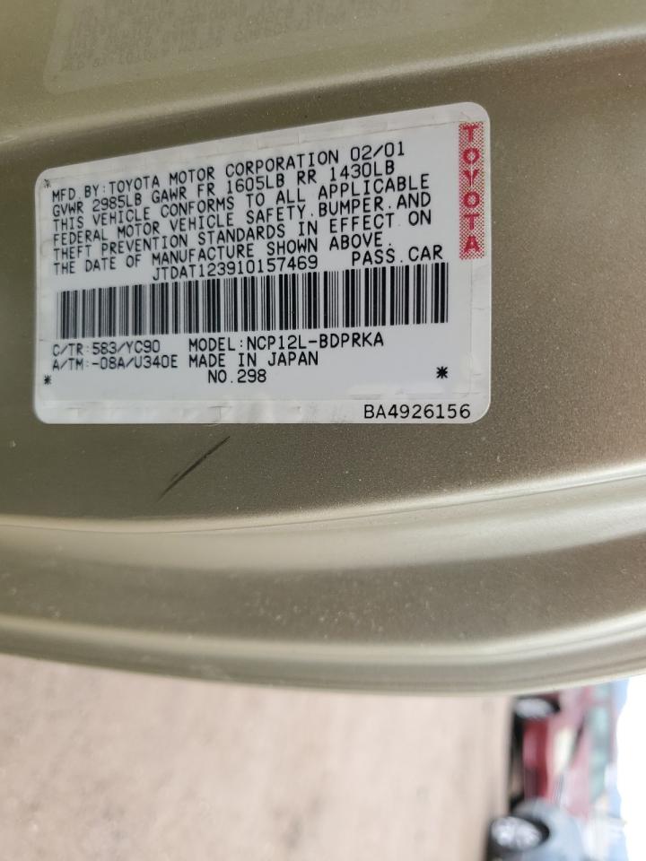 2001 Toyota Echo VIN: JTDAT123910157469 Lot: 66041954