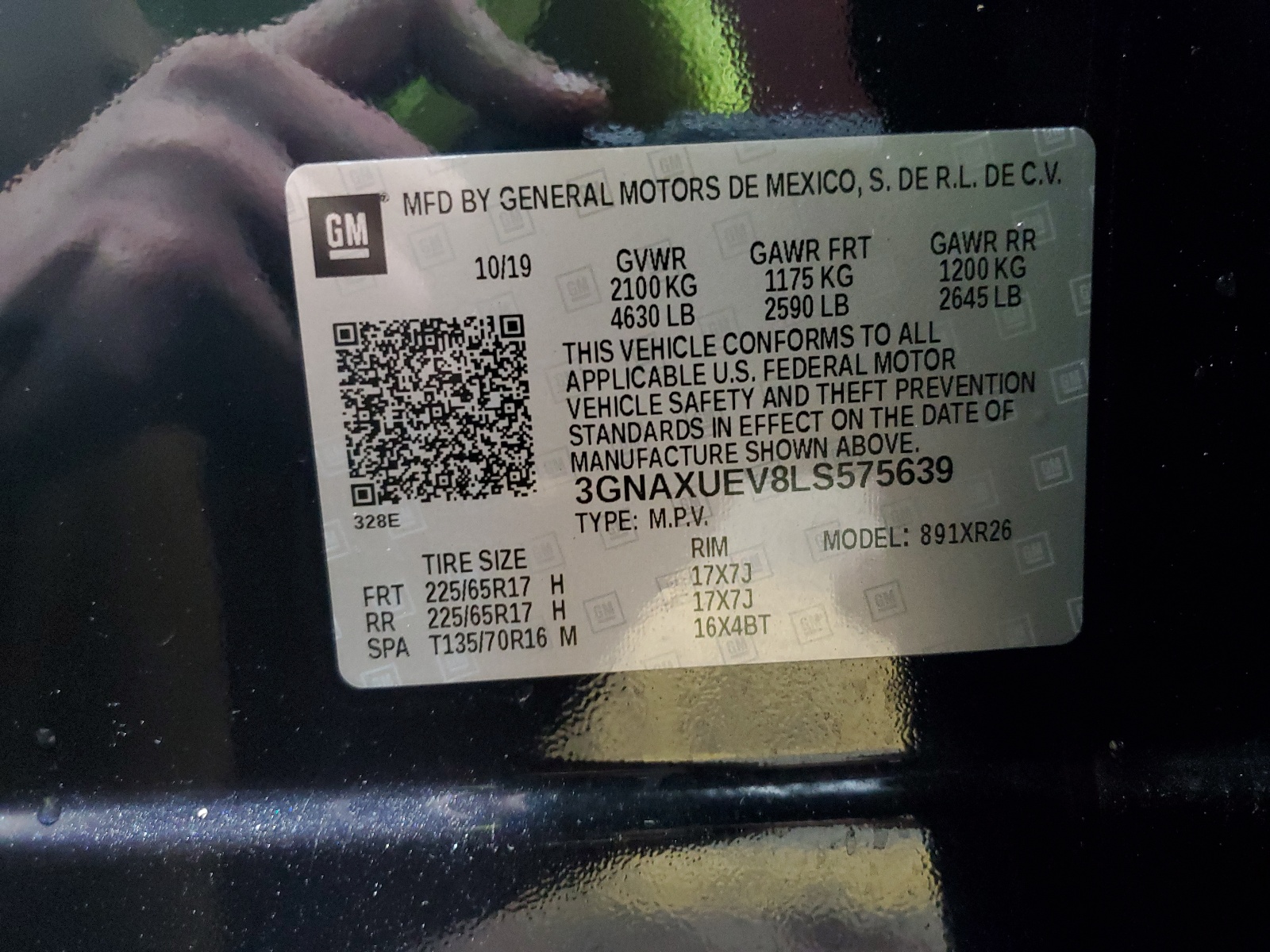 3GNAXUEV8LS575639 2020 Chevrolet Equinox Lt