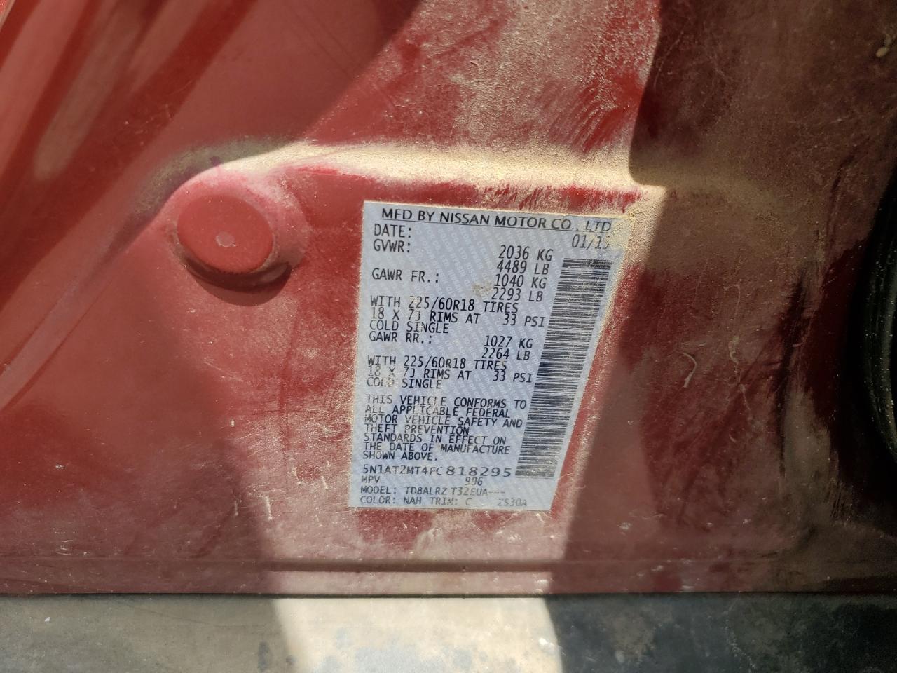 2015 Nissan Rogue S VIN: 5N1AT2MT4FC818295 Lot: 65557194