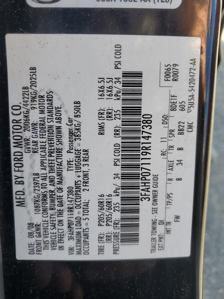 2009 Ford Fusion Se VIN: 3FAHP07119R147380 Lot: 66854224