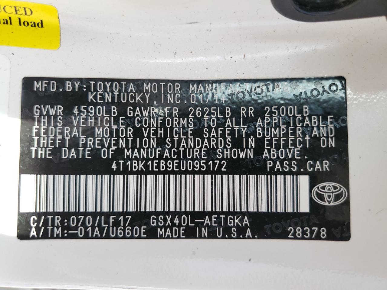 4T1BK1EB9EU095172 2014 Toyota Avalon Base