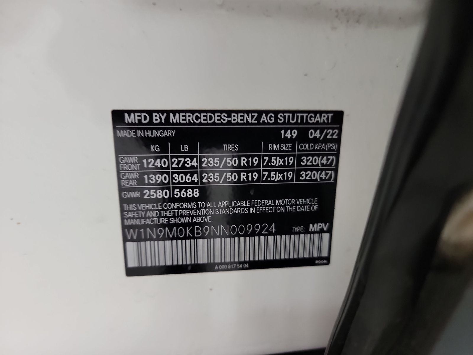 2022 Mercedes-Benz Eqb 300 4Matic vin: W1N9M0KB9NN009924