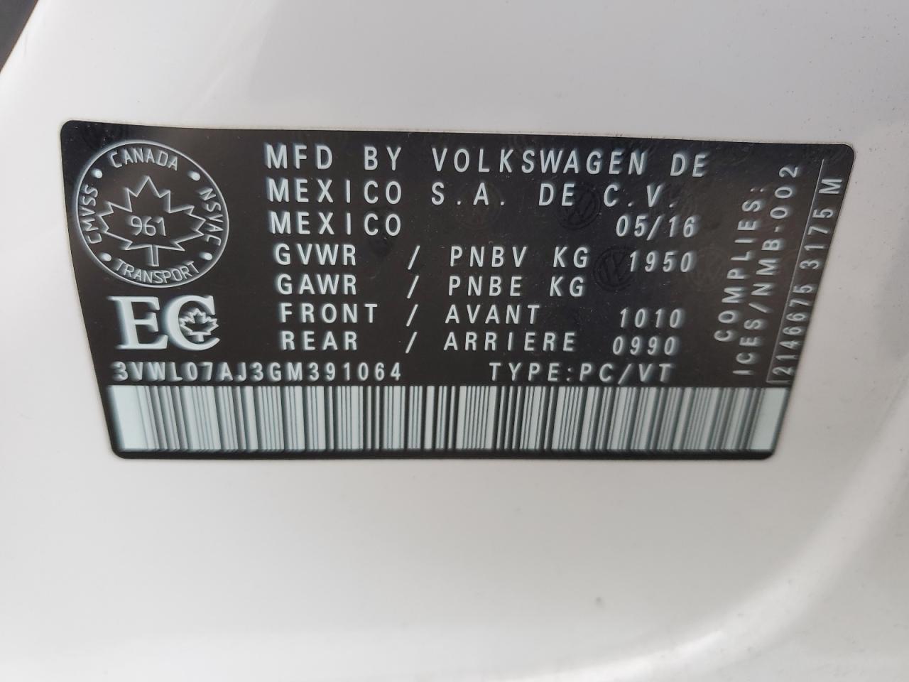 3VWL07AJ3GM391064 2016 Volkswagen Jetta Sel