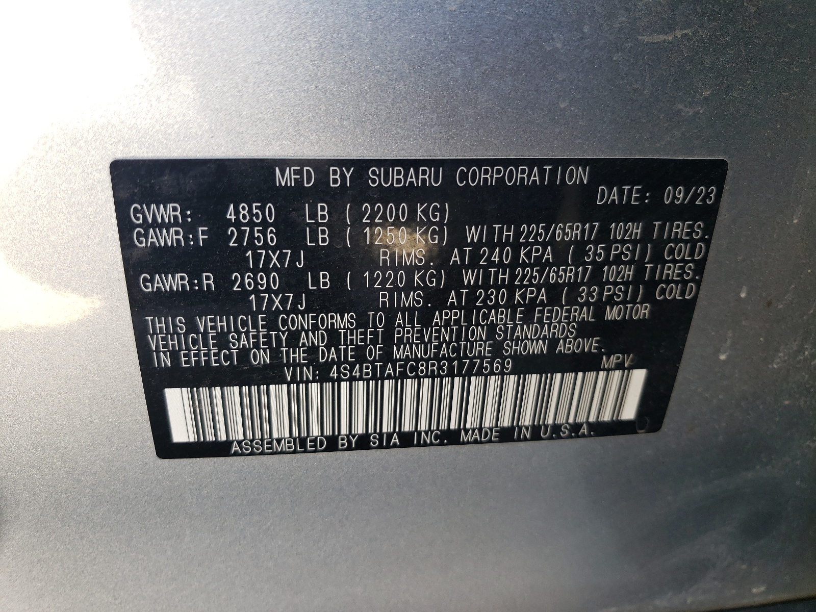 4S4BTAFC8R3177569 2024 Subaru Outback Premium