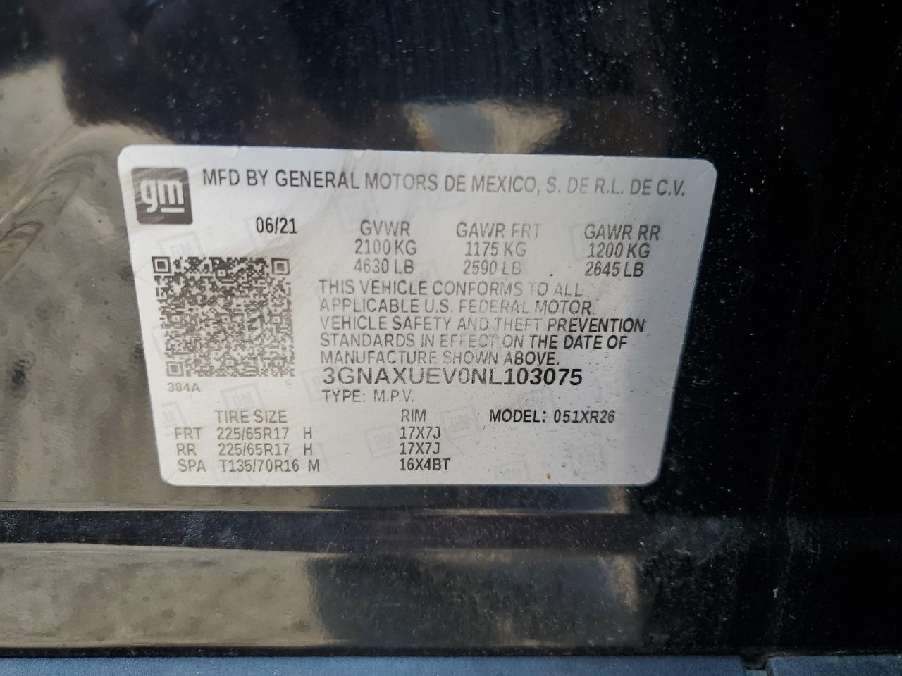 3GNAXUEV0NL103075 2022 CHEVROLET EQUINOX - Image 13