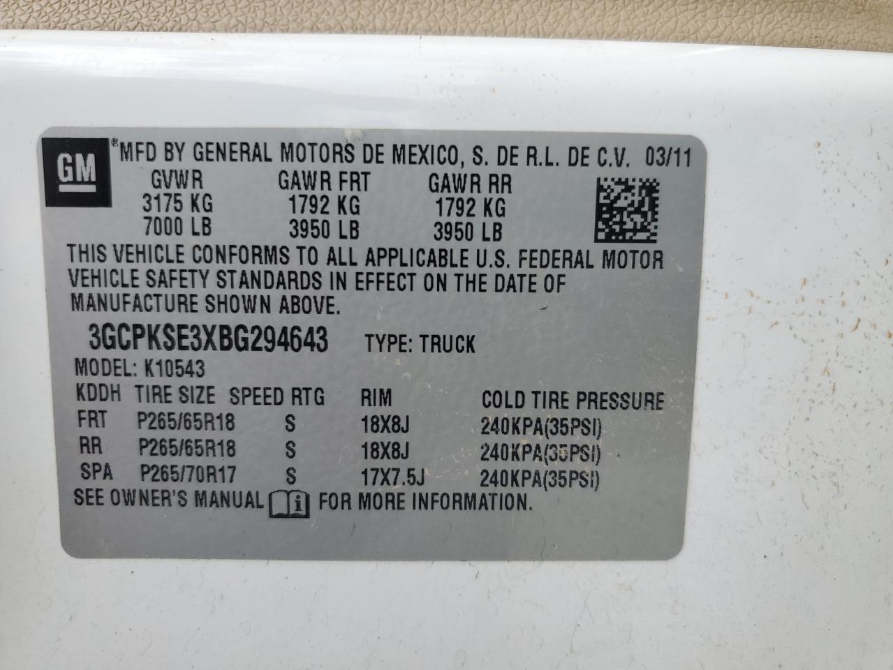 3GCPKSE3XBG294643 2011 Chevrolet Silverado K1500 Lt