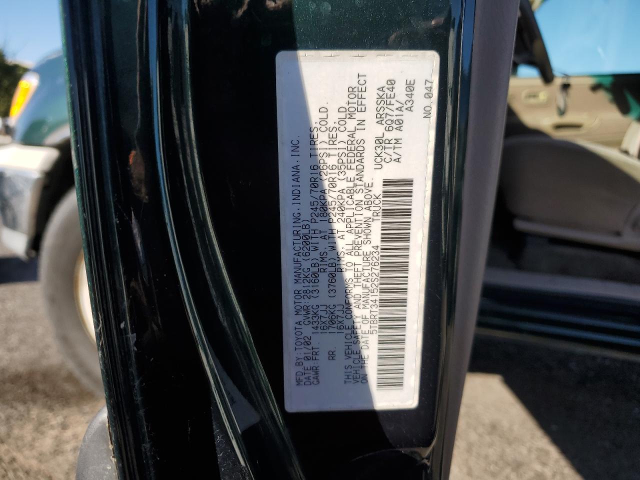 5TBRT34152S276234 2002 Toyota Tundra Access Cab