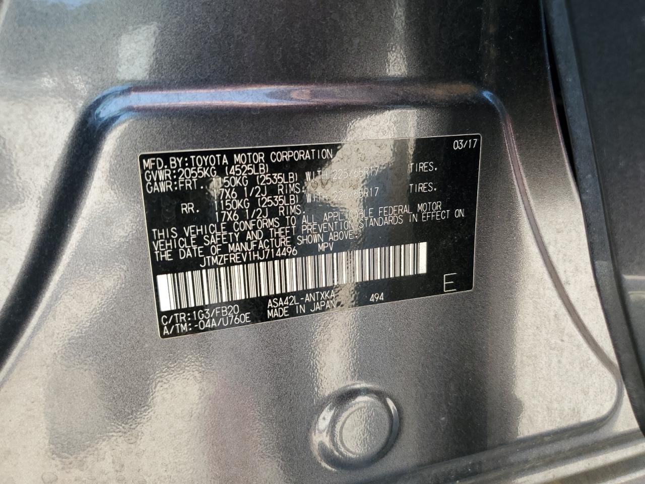 2017 Toyota Rav4 Le VIN: JTMZFREV1HJ714496 Lot: 69102474