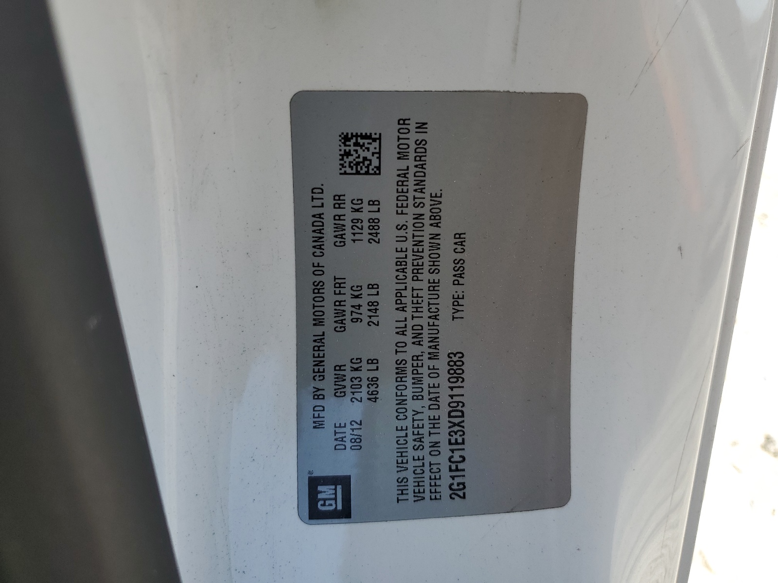 2G1FC1E3XD9119883 2013 Chevrolet Camaro Lt