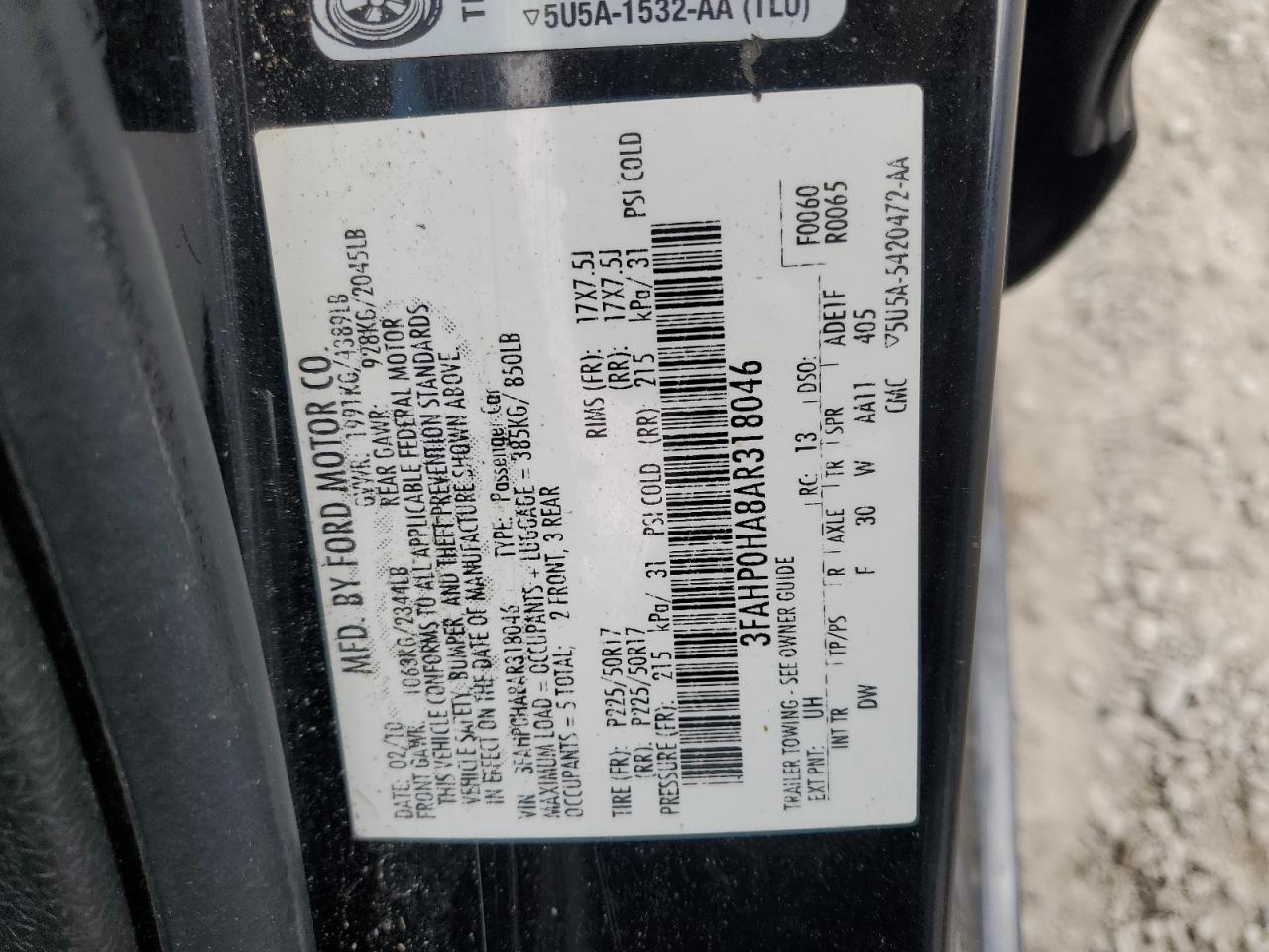 3FAHP0HA8AR318046 2010 Ford Fusion Se