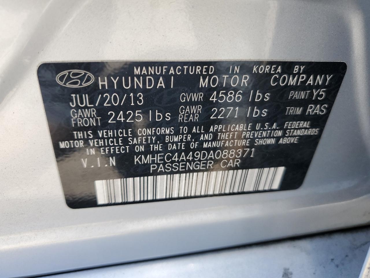 2013 Hyundai Sonata Hybrid VIN: KMHEC4A49DA088371 Lot: 66397654