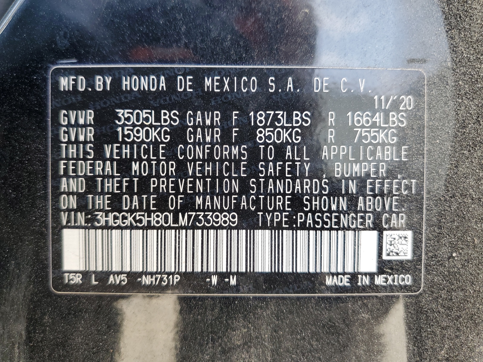 3HGGK5H80LM733989 2020 Honda Fit Ex